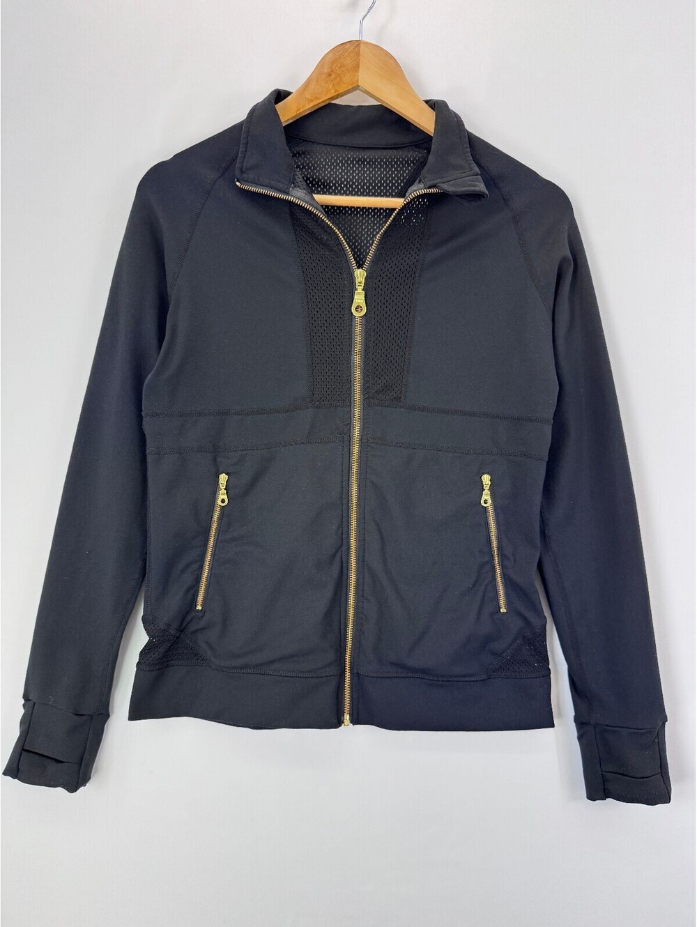 Zyia Active Jacket Women’s M Black Athletic Mesh Thumbholes Awareness All Around
